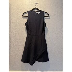 Elizabeth and James Navy Blue Asymmetrical Silk Trim Fit Flare Dress Size 0